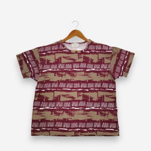 Vintage 90s Adidas T-Shirt Large Adidas Trefoil Full Overprint Print Logo Shirts Burgundy Color Adidas Three Striped Tee Size L