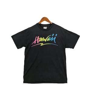 Vintage 90s Hawaii T Shirt Small Hawaiian Novelty Multi Color Humor Tee 50/50 Black Crewneck Grandfather Shirt Gift for Traveler Tees