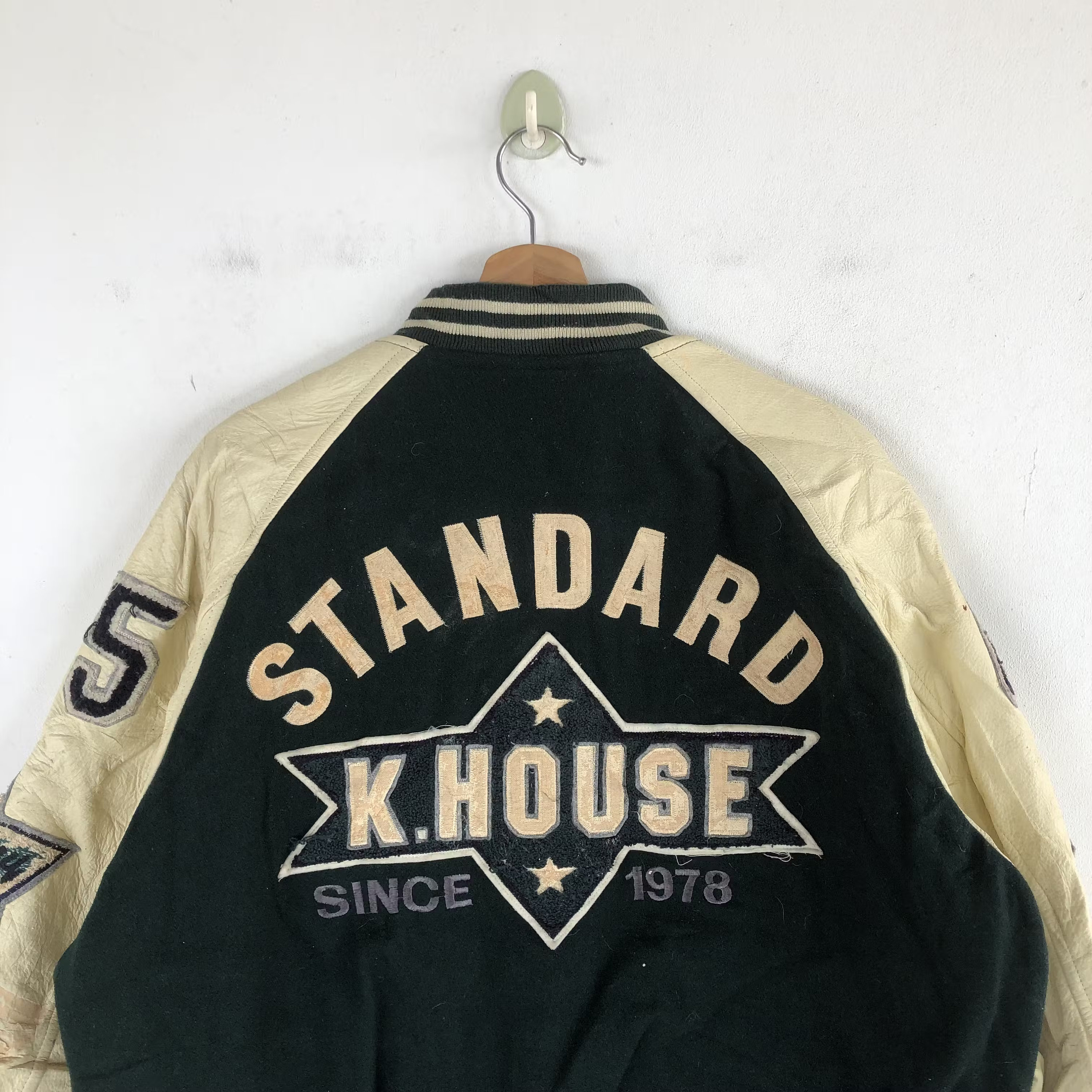 Vintage 90s Kearney House Varsity Jacket Large Wool Patchwork