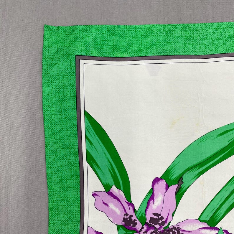 Vintage Jim Thompson sidenhalsduk, lilagröna blommönster twill silkeslena halsdukar, Cottagecore handrullad fåll halsduk accessoarer halsdukar bild 5