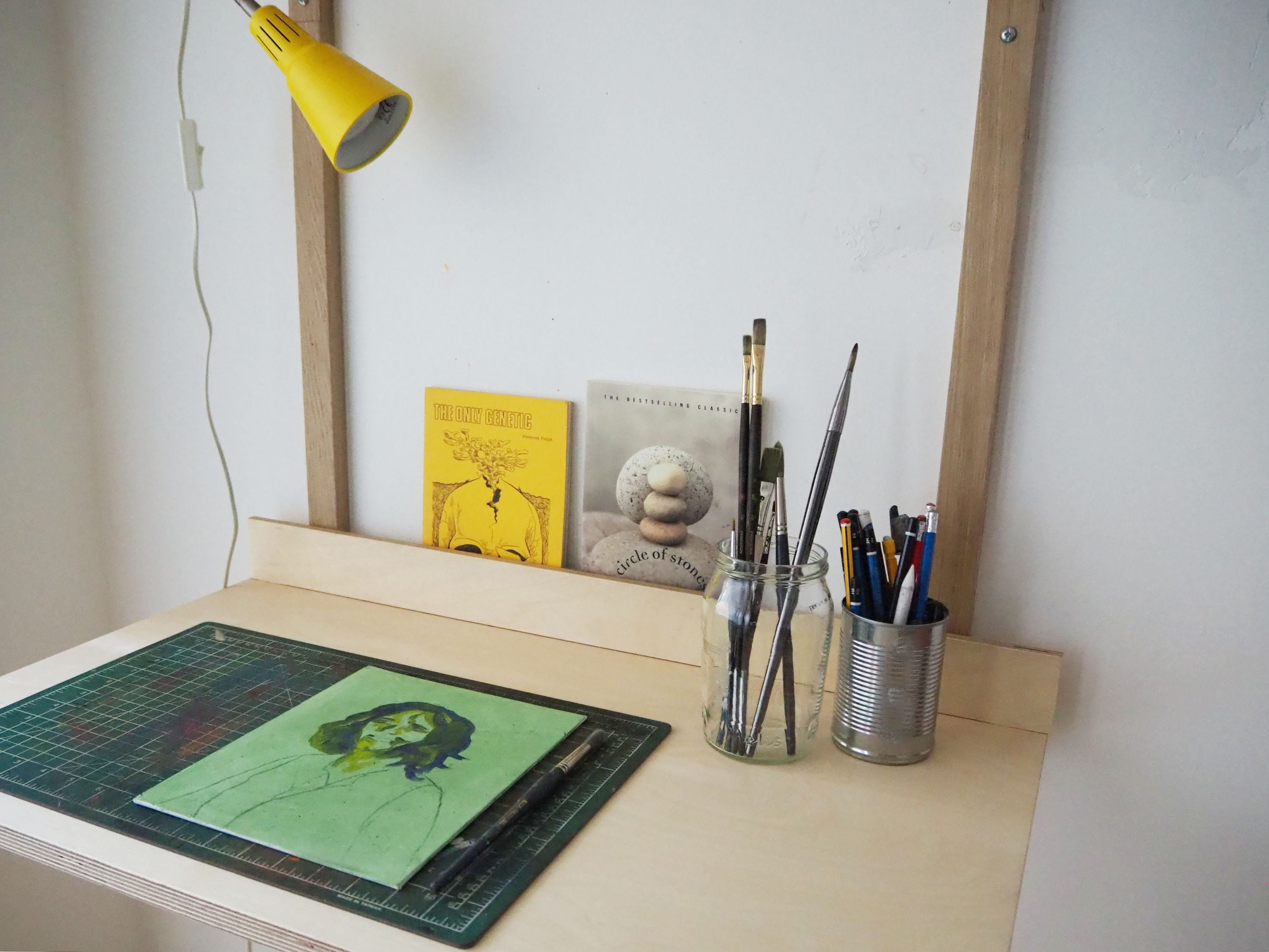 Minimalist oak & plywood wall mounted desk with integrated Etsy