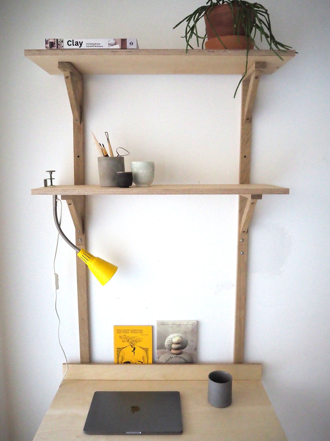 Minimalist oak & plywood wall mounted desk with integrated Etsy