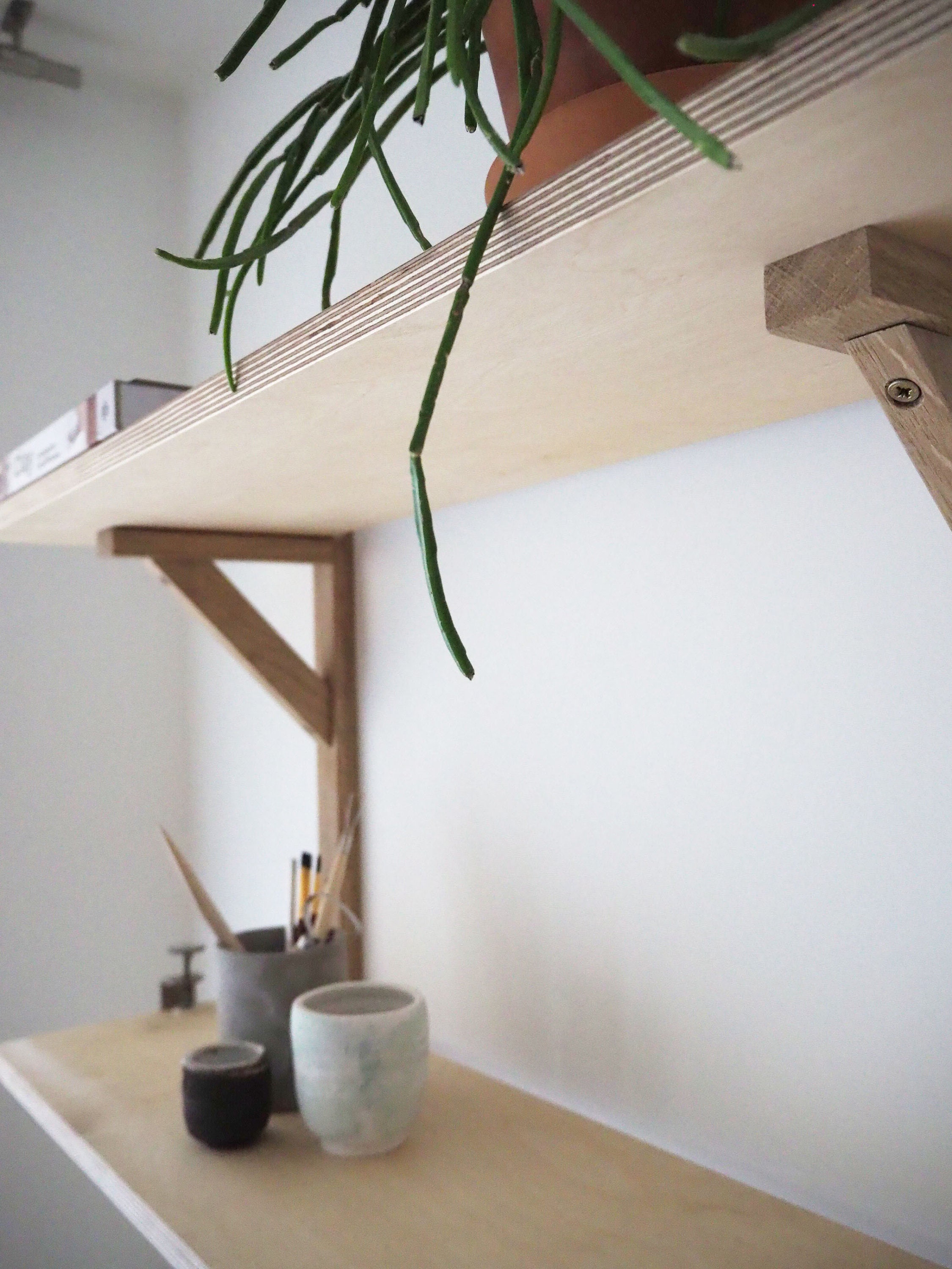 Minimalist oak & plywood wall mounted desk with integrated Etsy