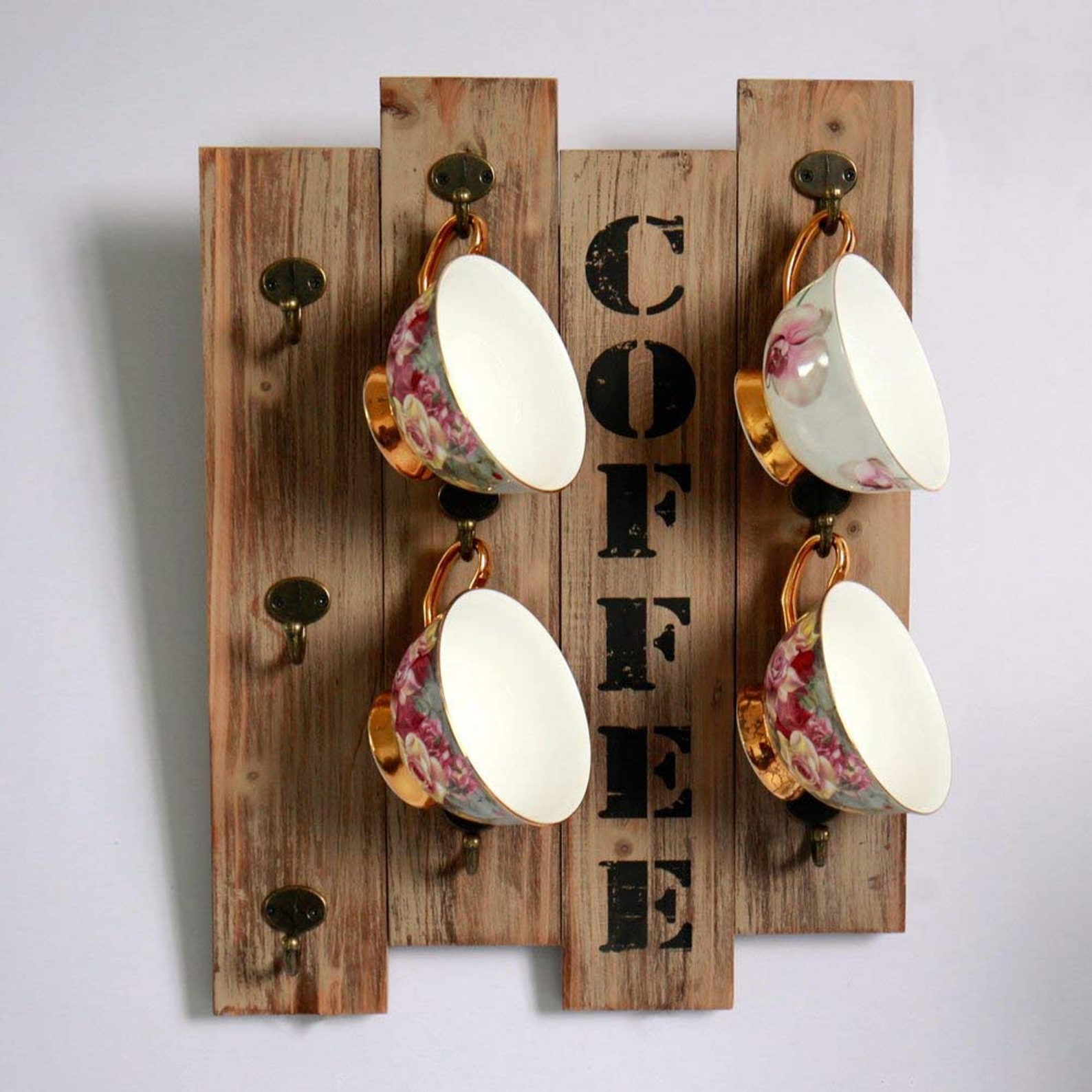 Vintage Kitchen Wood Wall Mounted Coffee Mug Hanger Rack and Etsy