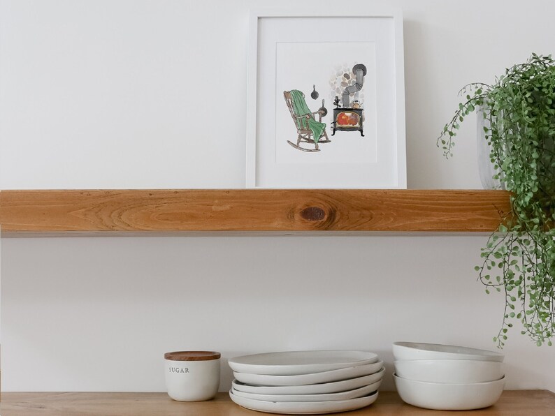 Woodstove Cabin Rocking Chair Printable Watercolour Watercolor Etsy 