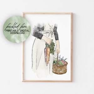 Harvest Basket, Vegetables & Flowers Watercolour/Watercolor Wall Art For Farmhouse Homestead DIGITAL DOWNLOAD