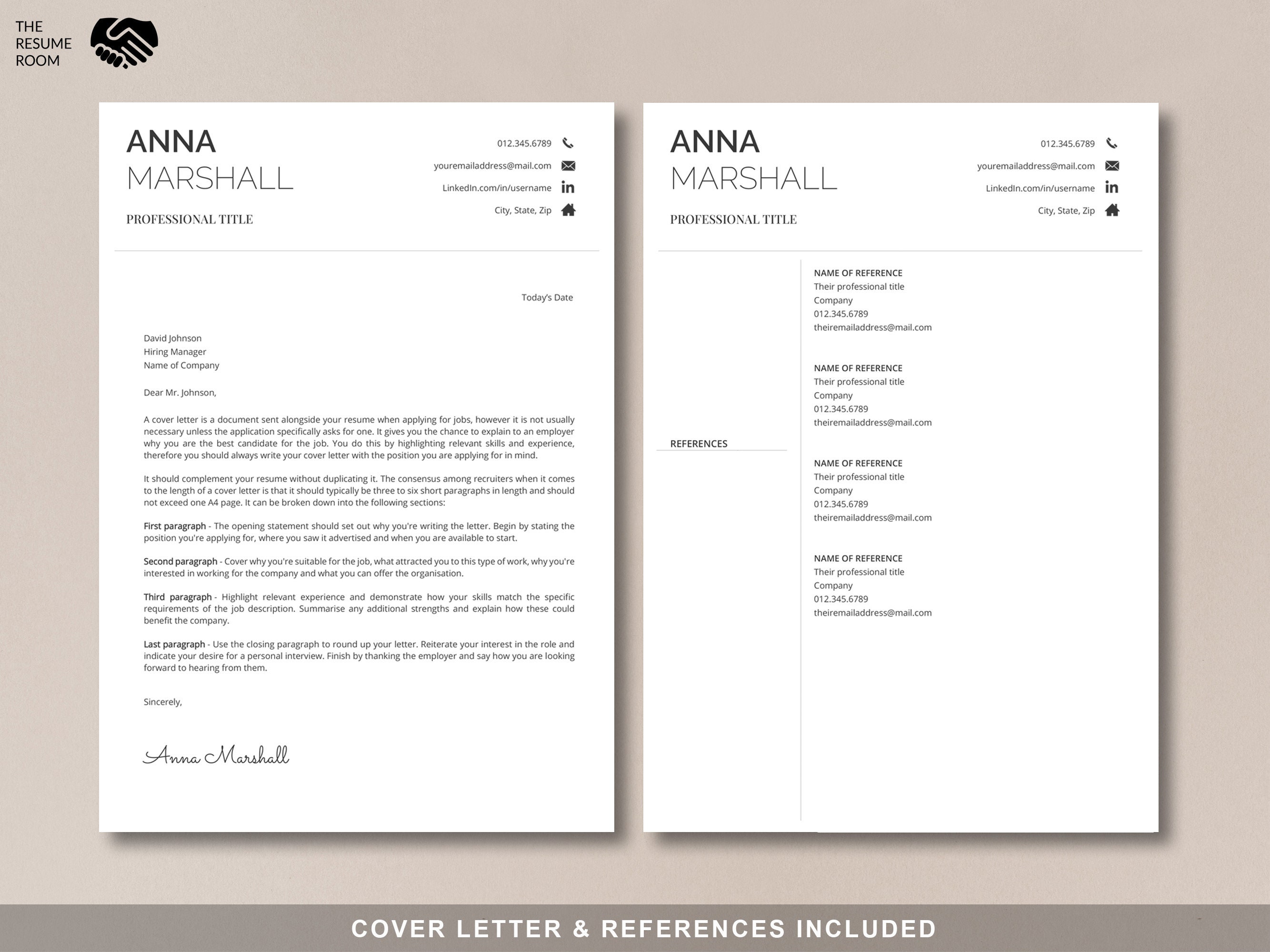 Professional Resume Template for Word | Cover Letter + References ...