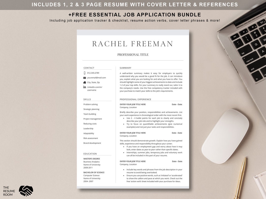 Professional Resume Template for Word | Cover Letter + References ...