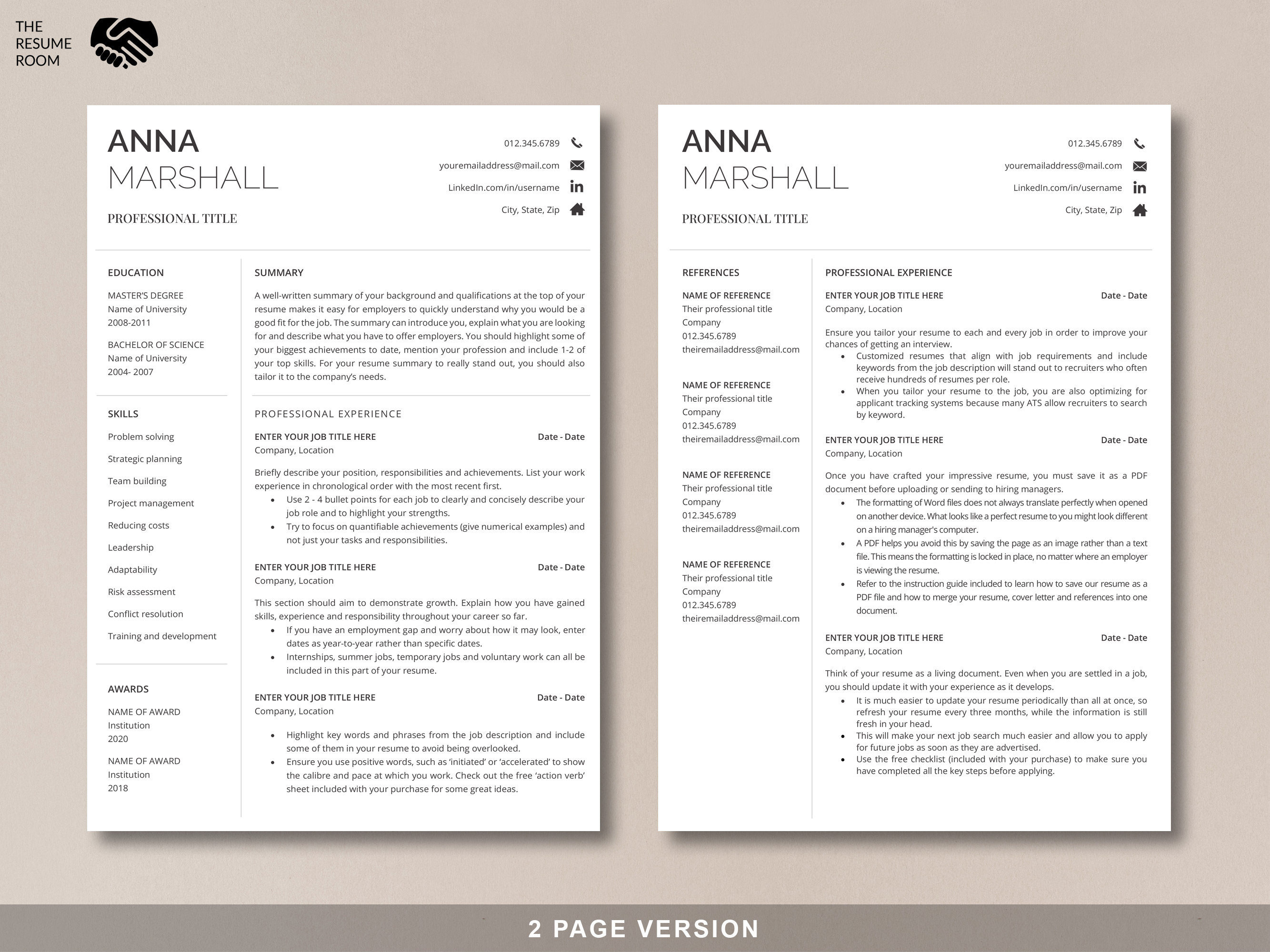 Professional Resume Template for Word | Cover Letter + References ...