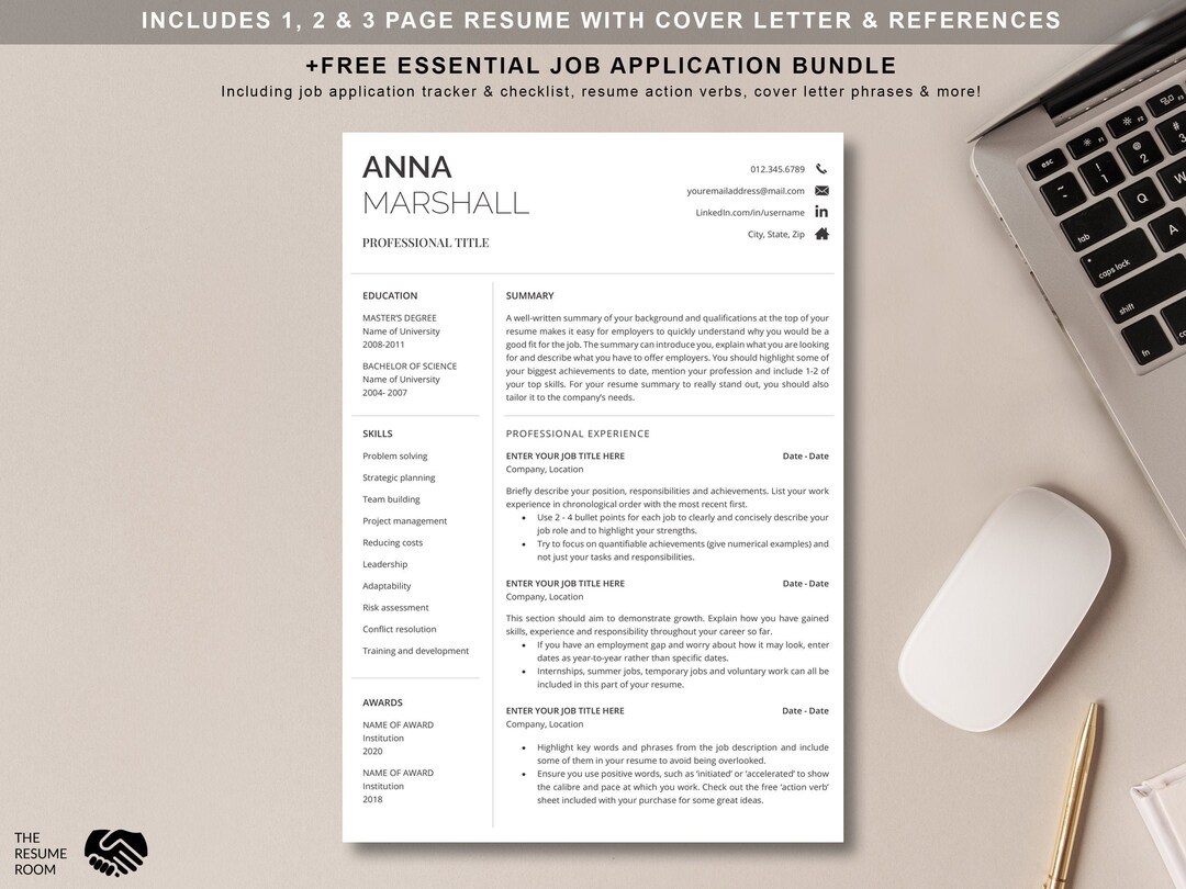 Professional Resume Template for Word | Cover Letter + References ...