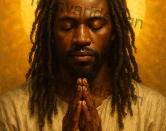 Black Jesus with Locs Praying - Black Jesus Christ Praying - Black Christian Art Digital Printable Art