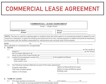 Commercial lease agreement - Commercial Property Lease contract - PDF File - Instant download