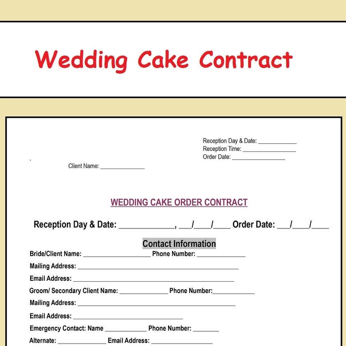 Wedding cake contract template Etsy de