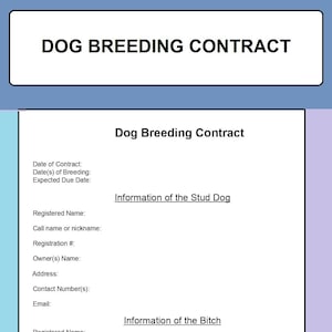 Hundezuchtvertrag - Bearbeitbare Dateien - PDF & Word Doc - Instant Download