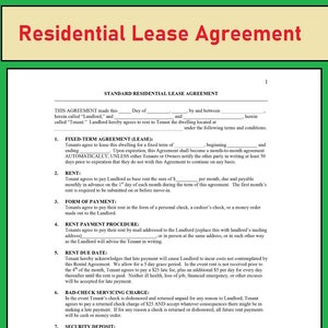 Residential Lease agreement - Rental Lease agreement template - Editable PDF files