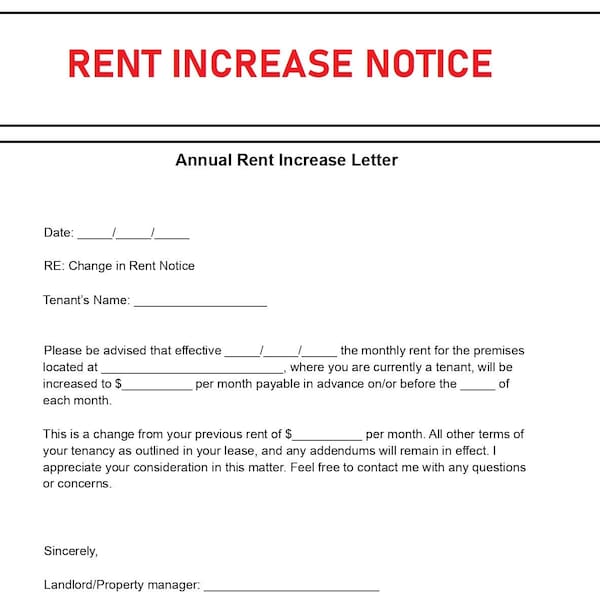 Rental Increase Notice - Rent Increase form - Editable word doc - Instant download