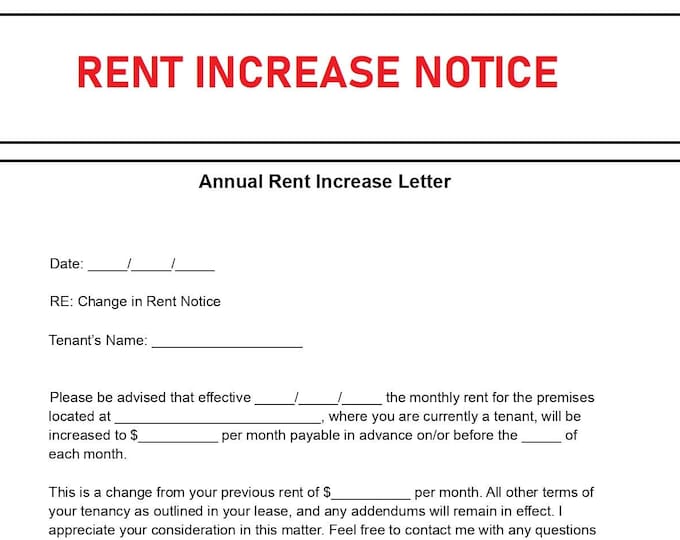 Alberta Rent Increase Form.pdf Rental Increase Notice - Rent Increase Form - Editable Word Doc ...