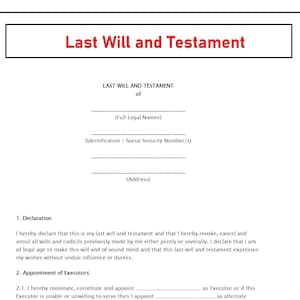 Ultimo testamento e testamento - Modello di ultimo testamento e testamento - File PDF modificabile - Disponibile per il download immediato