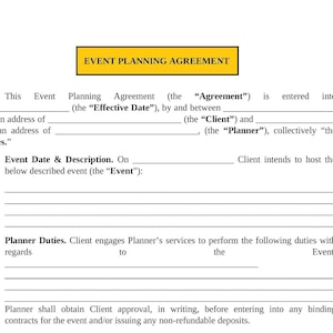 Editable Event Planner Contract Template, Event Planner Agreement, Simple Event Planner Service Form, Editable PDF Files