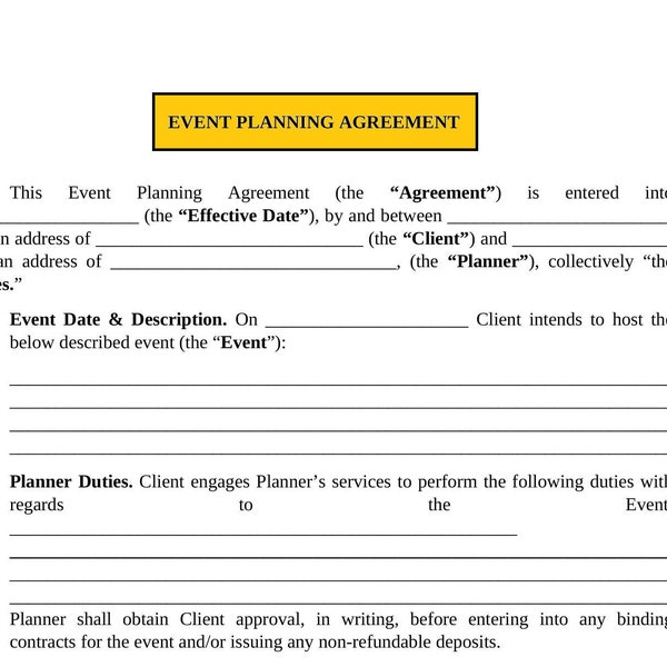 Editable Event Planner Contract Template, Event Planner Agreement, Simple Event Planner Service Form, Editable PDF Files