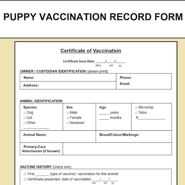 Haustier Impfpass Vorlage - Welpe Impfausweis - Hunde Impfpass - PDF und bearbeitbares Word-Dokument - Sofort-Download