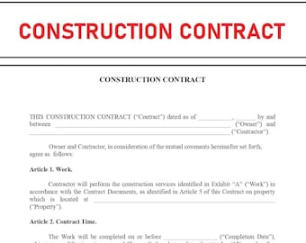 Construction Contract - Construction Template - Handyman, Contract Template - Contractor agreement