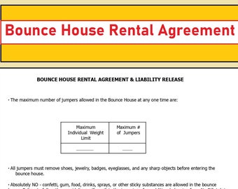 Bounce house rental agreement - Inflatable Rental Contract Agreement - Editable word and PDF Files - Instant download
