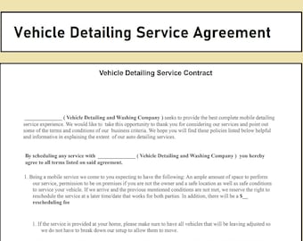 Vehicle Detailing Services Agreement - Vehicle Washing and Detailing services Contract - PDF and Word Document - Instant Download