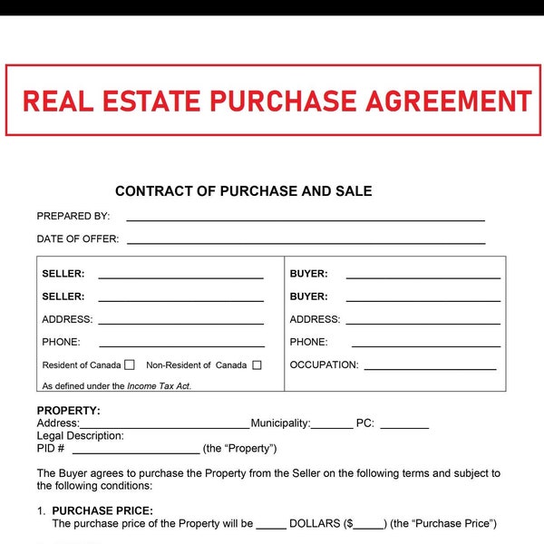 Contrat d'achat d'un logement - Contrat d'achat d'un bien immobilier - Contrat d'achat d'une propriété - Fichier PDF - Téléchargement immédiat