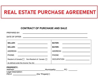 Residential Purchase Agreement - Real Estate Purchase agreement - Property Purchase agreement - PDF File - Instant download