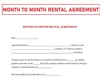 Month to month rental agreement - Monthly Rental Agreement - Month to Month lease contract -PDF File - Available for Instant download