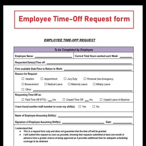 Employee Time Off Request Form - PDF and Word file - Instant download