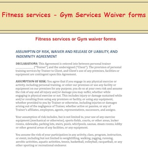 Fitness Services Waiver Template Gym Services Waiver Forms Personal