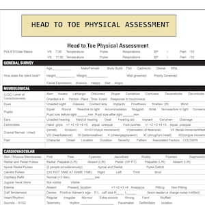 Kop-tot-teen-beoordeling Verpleegkundig sjabloon: kaart met checklist van top-tot-teen-beoordeling voor verpleegkundigen en behandelaars - pdf-bestand - direct downloaden