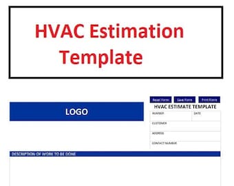 HVAC Estimation Job Form template - Fillable PDF File - Instant Downloadable file - HVAC Service estimate