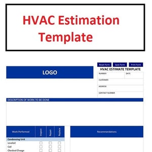HVAC Estimation Job Form template - Fillable PDF File - Instant Downloadable file - HVAC Service estimate