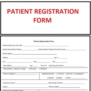 New Patient Registration , Patient Intake, Patient Information, Health History , Insurance and Claims Payment Authorization form - PDF File