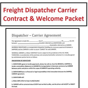 Freight Dispatch Carrier Contract  - Freight Dispatcher contract - Dispatcher Carrier packet -Instant download PDF file
