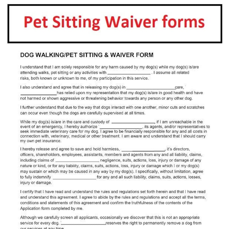 Pet Sitting Form Etsy