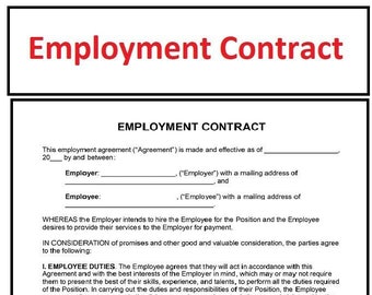 Employment Contract Template Etsy UK