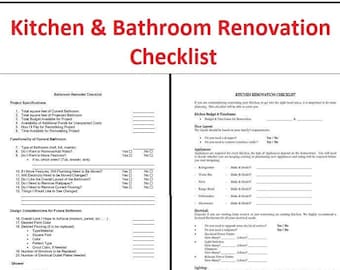 Kitchen and Bathroom Renovation Checklist - All in one Checklist Template for Remodel with Materials , accessories list- Printable PDF file