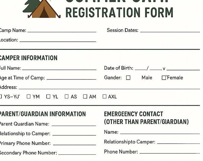 Editable and Printable Summer Camp Registration Form Template Canva