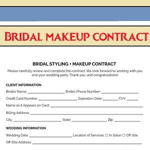 Bridal Makeup Contract - Bridal Contract for Makeup Artist - Makeup service Contract for Wedding - Bridal Makeup Agreement template