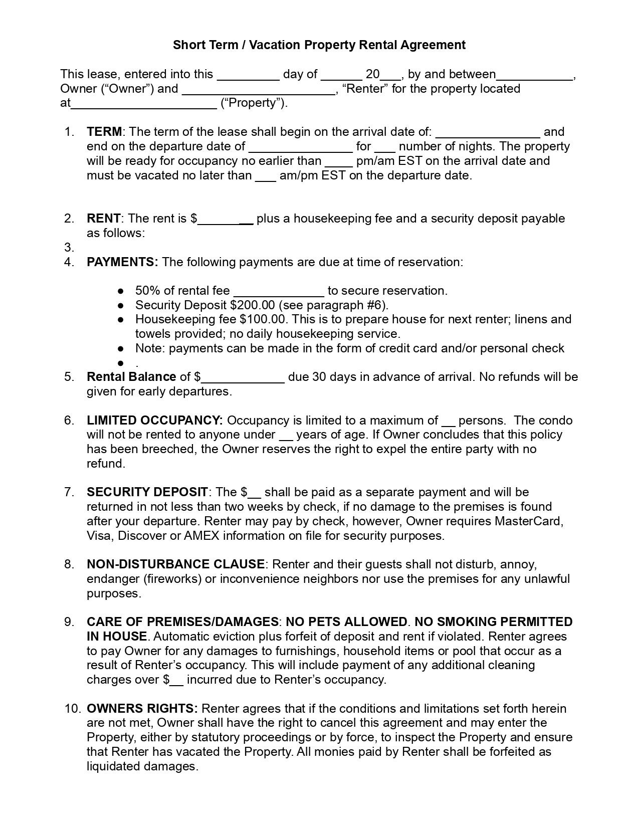 Short Term Rental Agreement Vacation Rental Agreements - Etsy