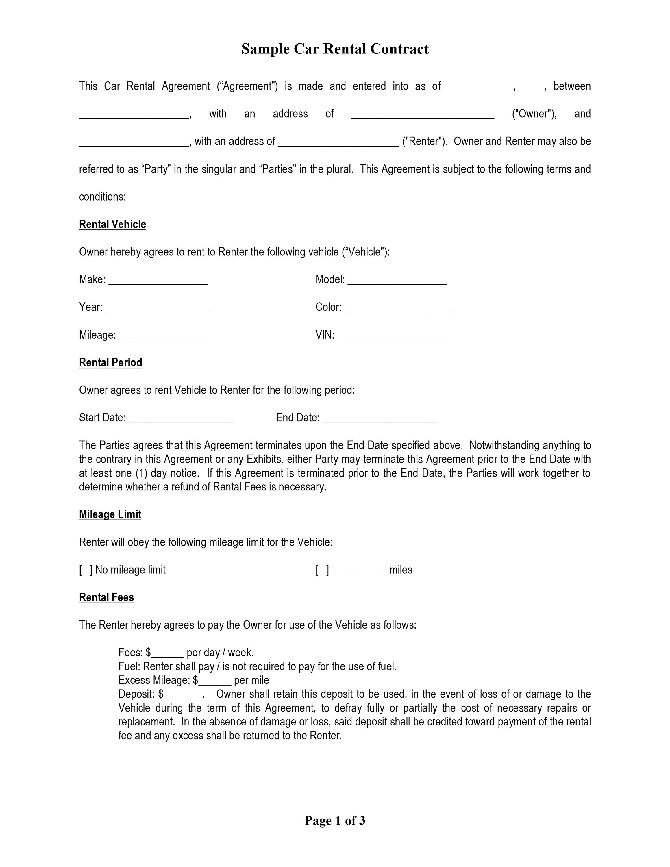Car Rental Agreement Vehicle Rental Agreement Car Rentals Etsy UK
