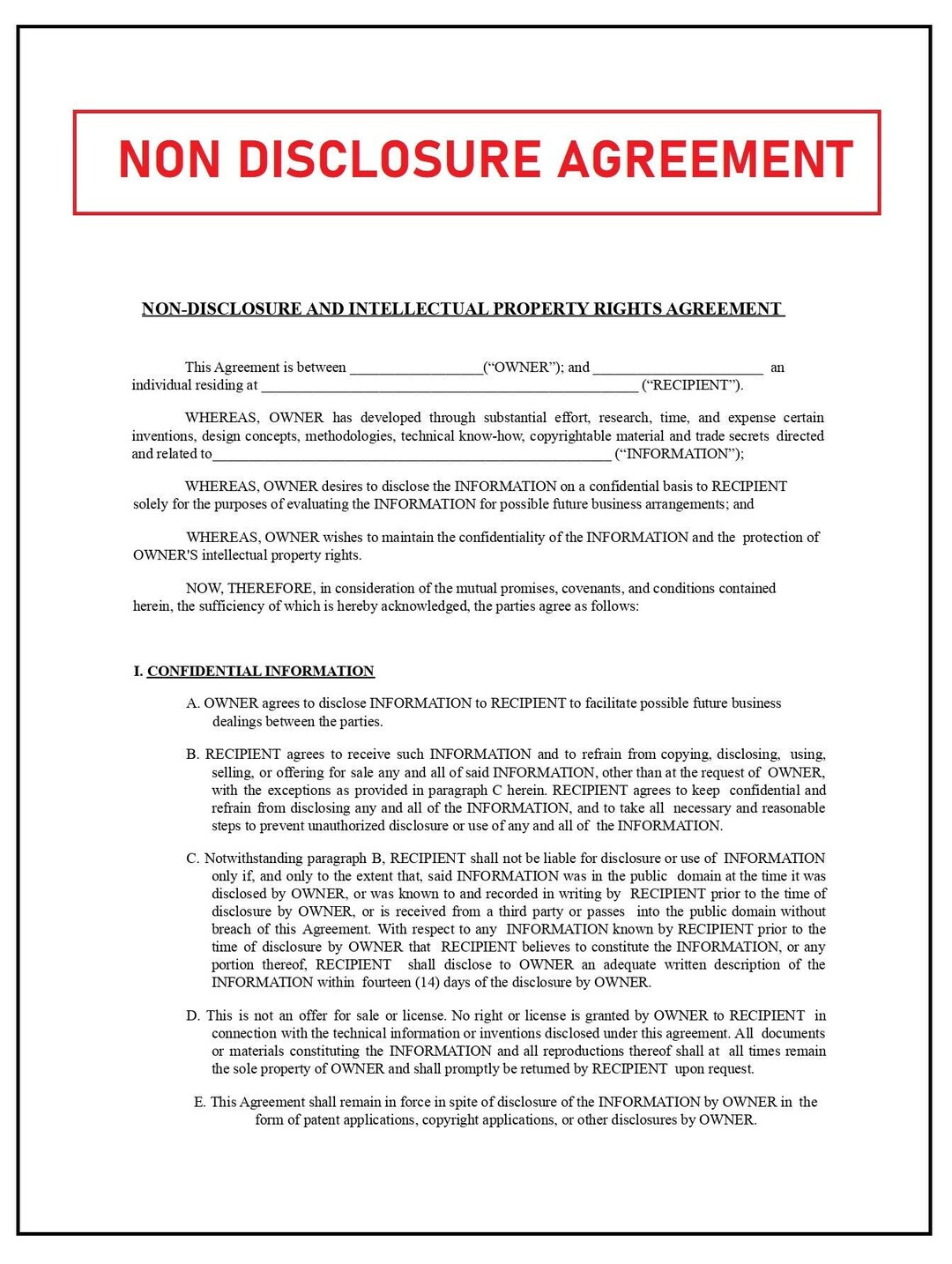 Non Disclosure Agreement Template NDA Forms NDA Template Etsy M xico