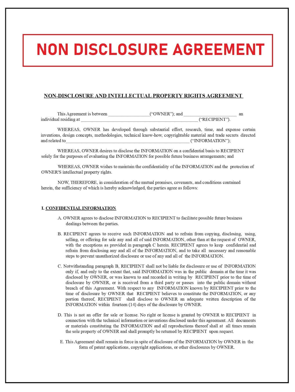 Non Disclosure Agreement Template NDA Forms NDA Template Etsy Non Disclosure Agreement Template NDA Forms NDA Template Etsy