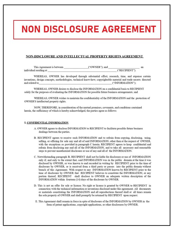 Non Disclosure Agreement Template NDA Forms NDA Template Etsy