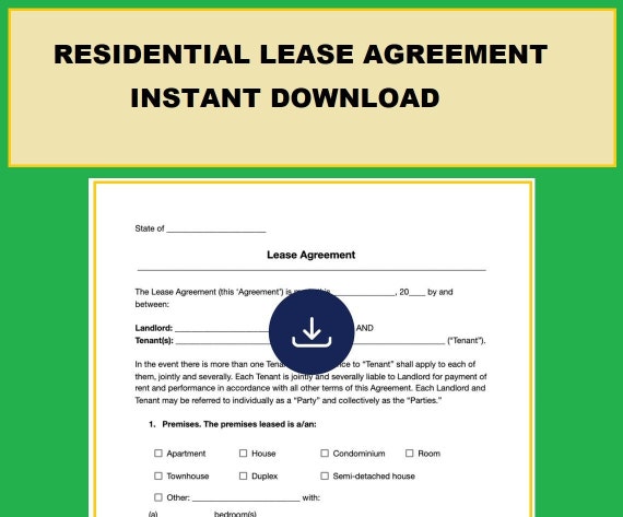 residential lease agreement rental lease agreement template etsy australia