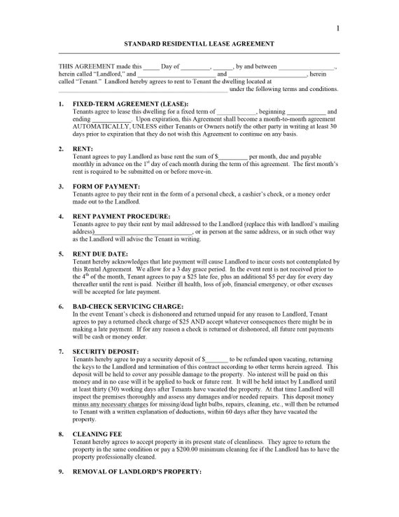 residential lease agreement rental lease agreement template etsy